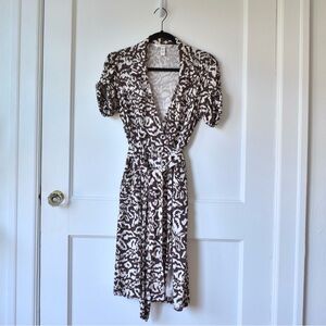 Diane von Furstenberg Brown and Cream Animal Print Wrap Dress